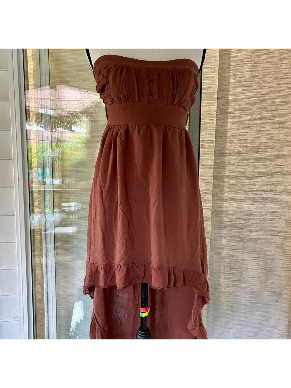 Brown Strapless Sundress with Ruffle Details